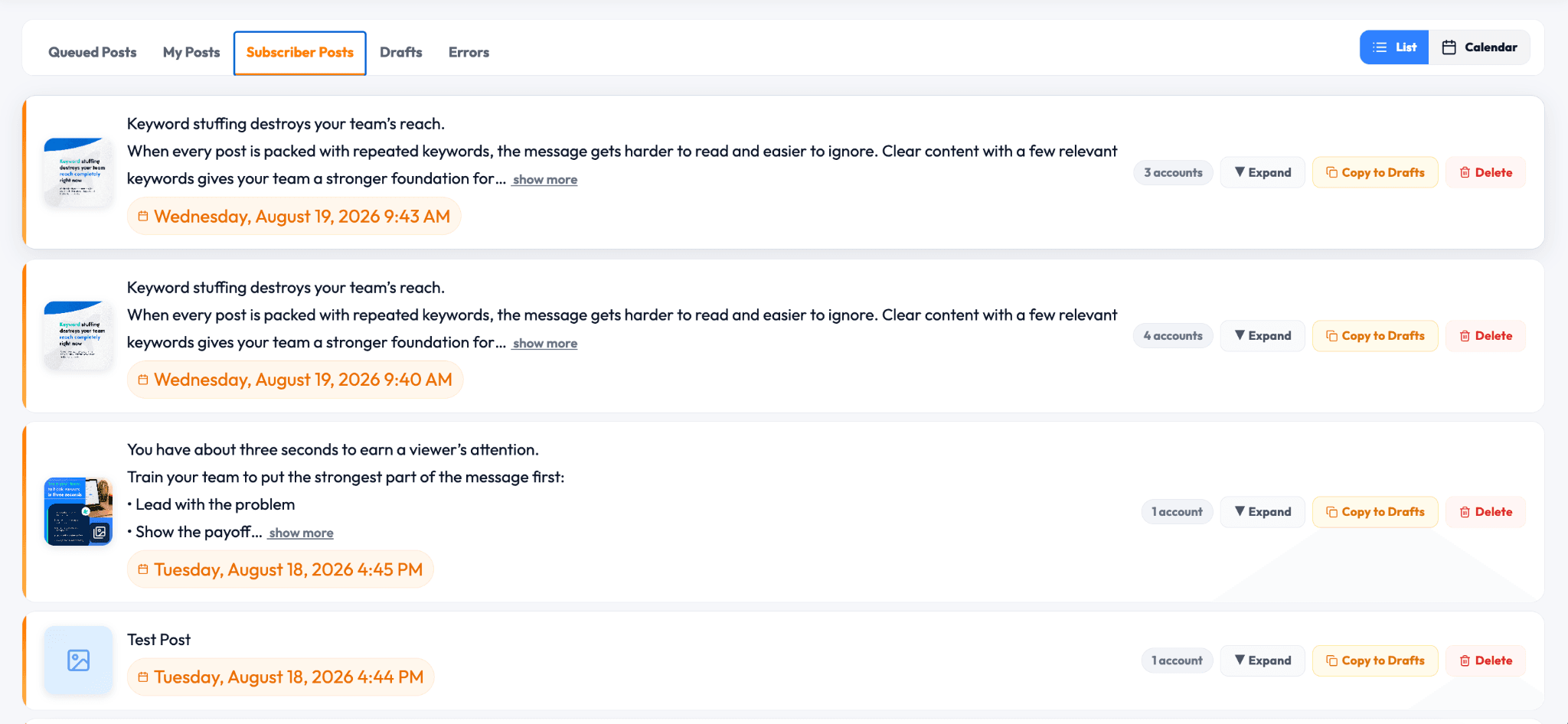 Real estate subscriber posts distributed through PostAutoPilot